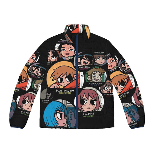 Scott Pilgrim characters puffer jacket featuring Ramona Flowers, Knives Chau, and more