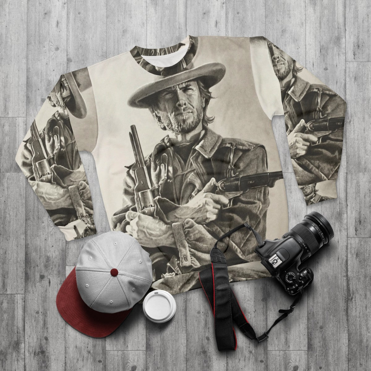 Clint Eastwood sketch sweatshirt - flat lay