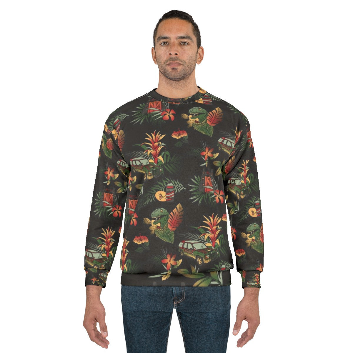 Jurassic themed sweatshirt with dinosaur print design - men