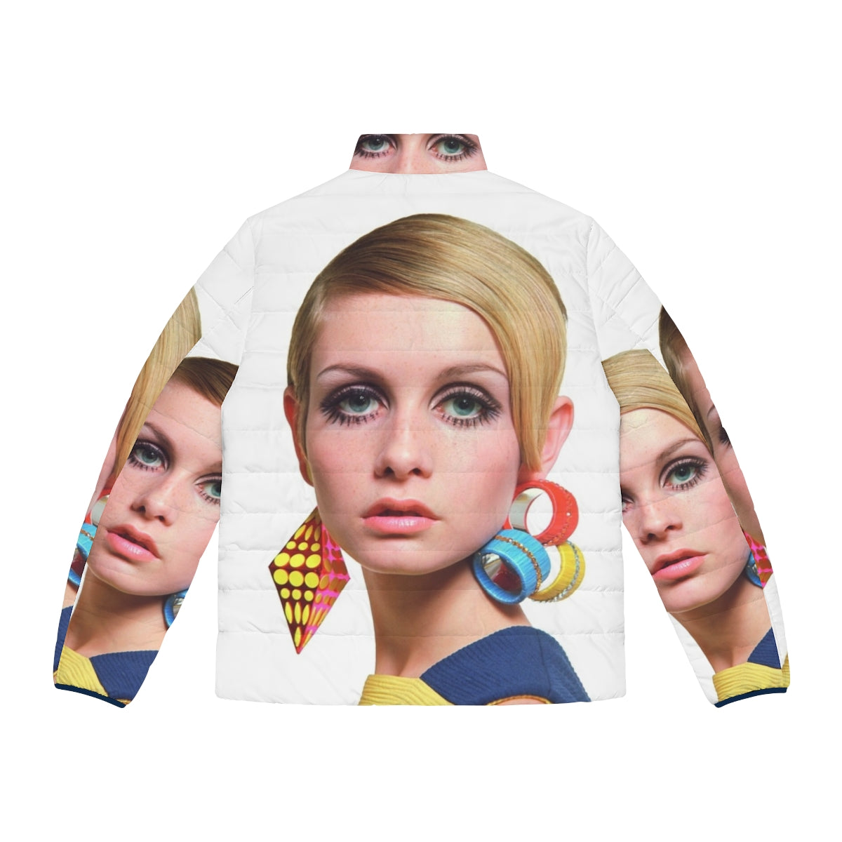 Stylish 60s-inspired puffer jacket with Twiggy model aesthetic - Back