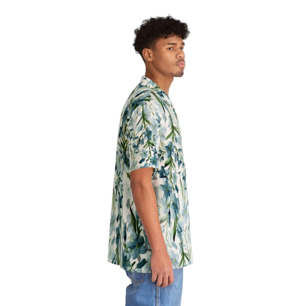 Blue Branches Hawaiian Shirt with Tropical Floral Watercolor Pattern - People Pight