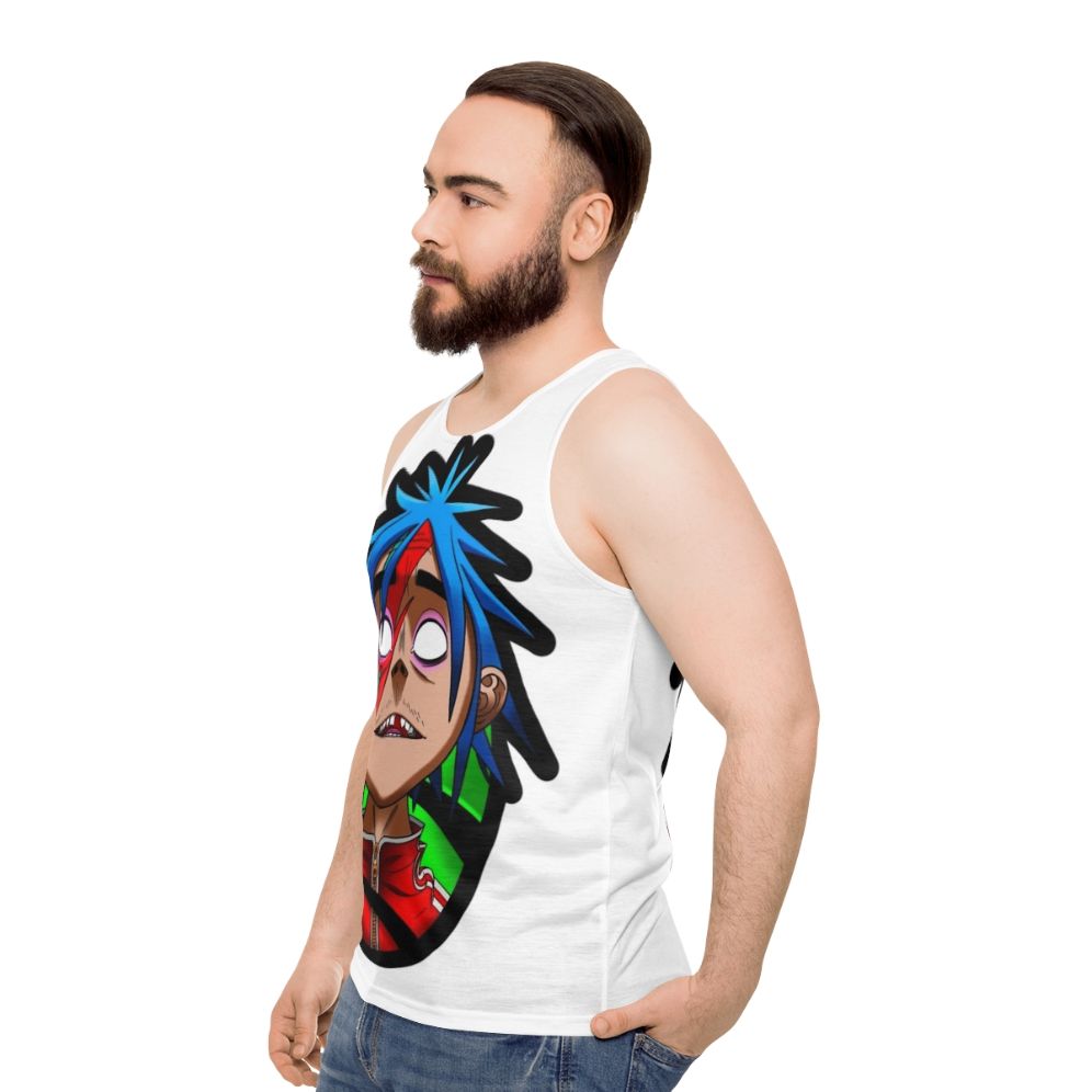 Unisex 2D graphic tank top with Gorillaz-inspired design - men side