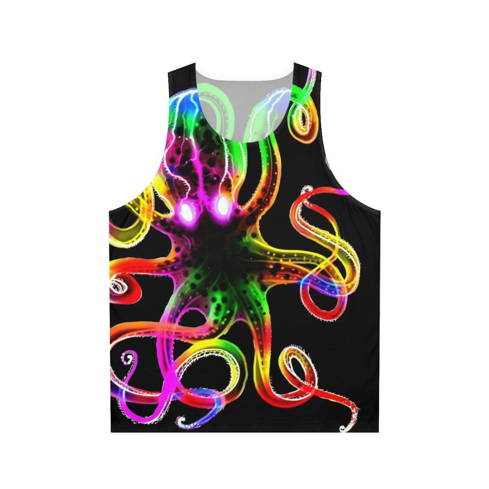 Unisex tank top with a glowing rainbow octopus design