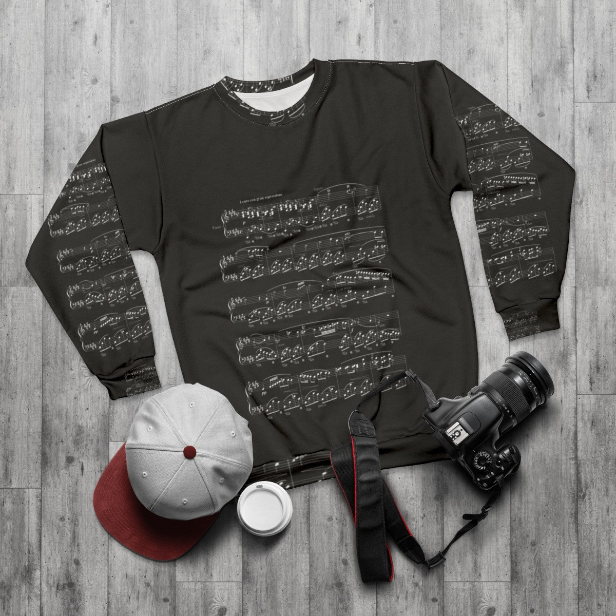 Chopin Nocturne Sweatshirt - Featuring a Beautiful Piano Notes Design - flat lay