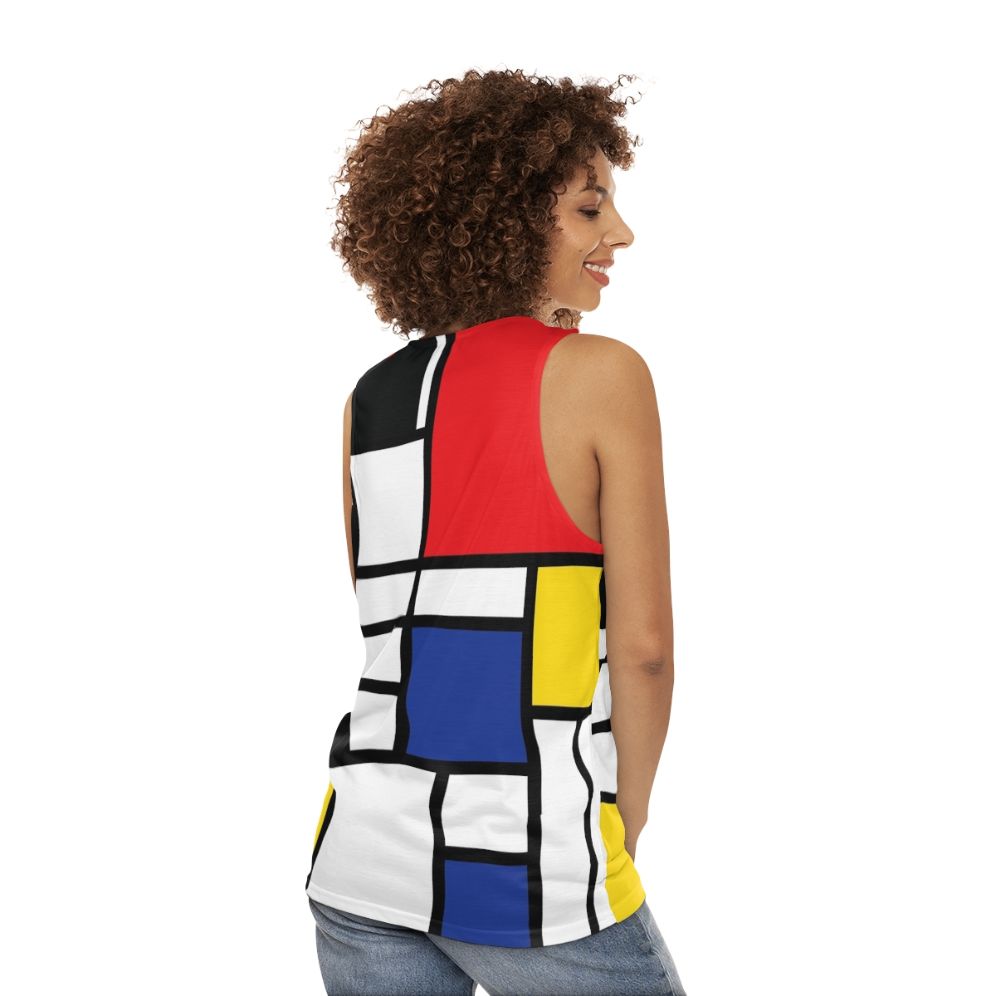 De Stijl Unisex Tank Top with Mondrian-inspired Primary Color Blocks - women back