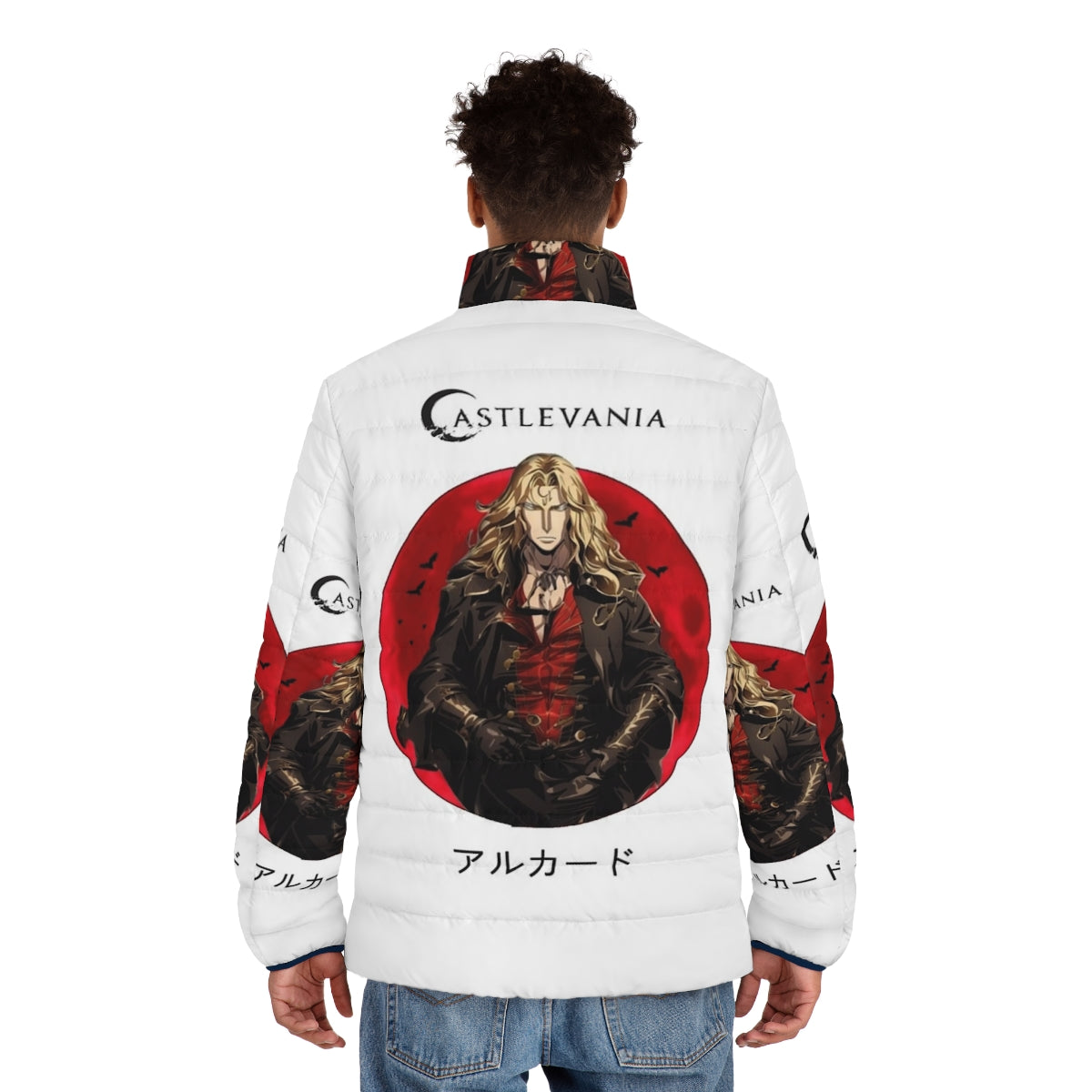 Castlevania Alucard Inspired Puffer Jacket with Netflix Vampire Design - men back