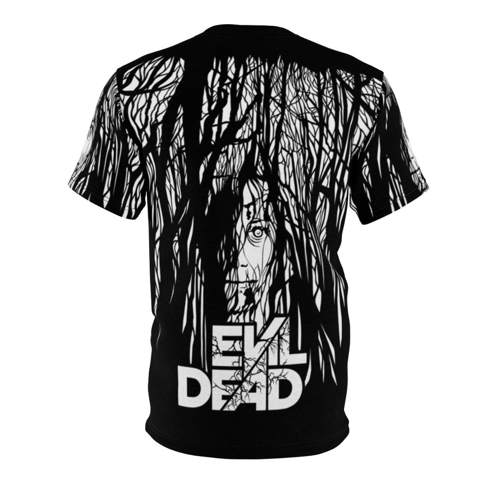 Frightening t-shirt design featuring the Evil Dead movie logo and imagery - Back