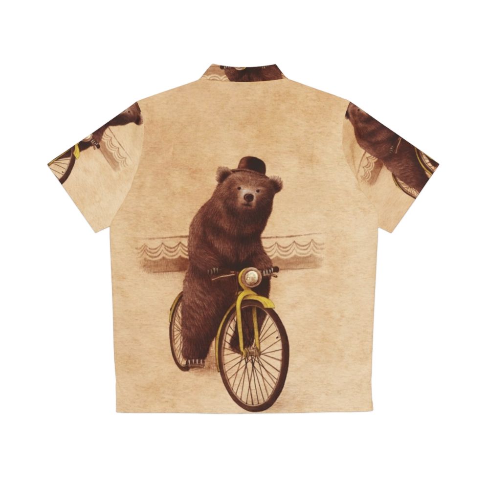 Barnabus Retro Hawaiian Shirt with Surreal Bear Cycling Illustration - Back