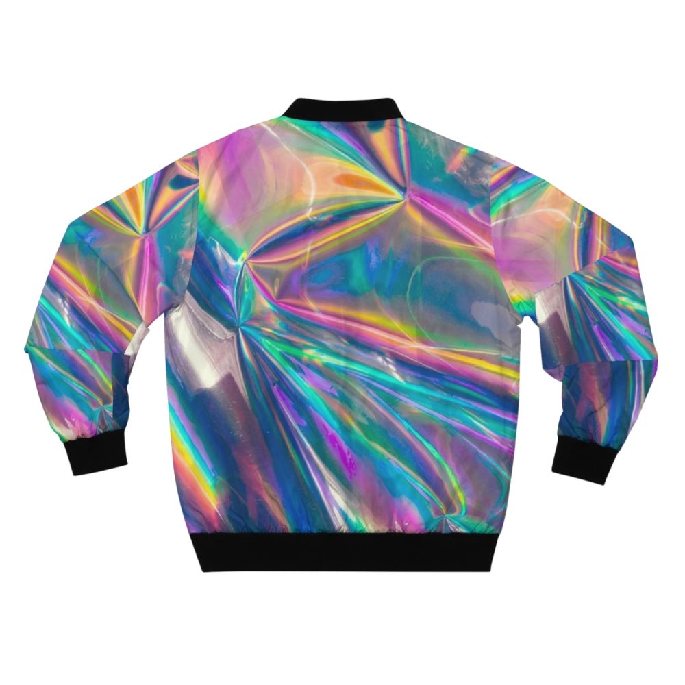 Holographic bomber jacket with vibrant, rainbow-like iridescent design - Back