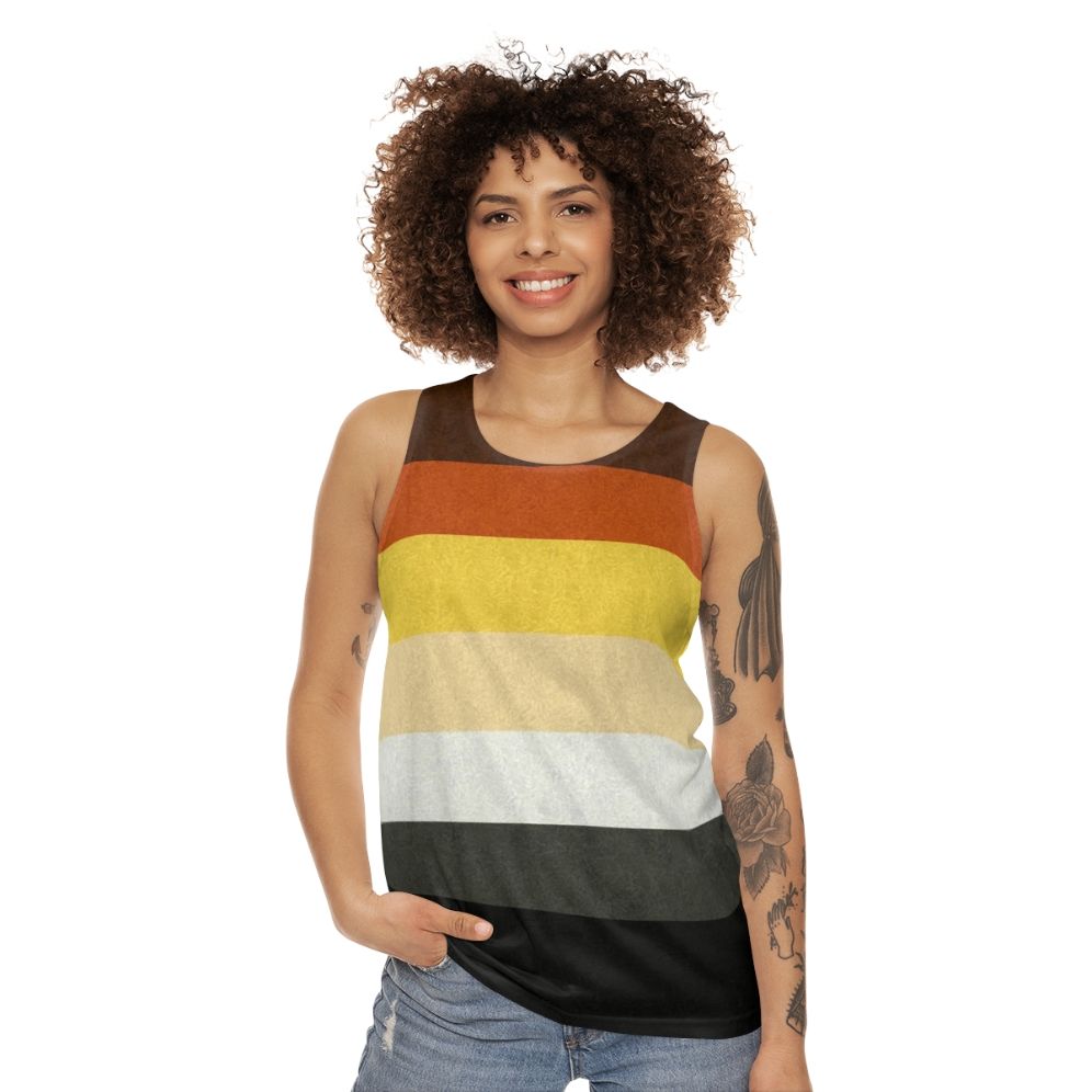 Gay bear pride flag colored background unisex tank top - women