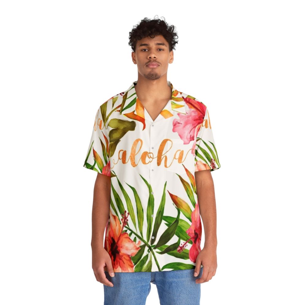 Aloha tropical hawaiian floral watercolor shirt - Lifestyle