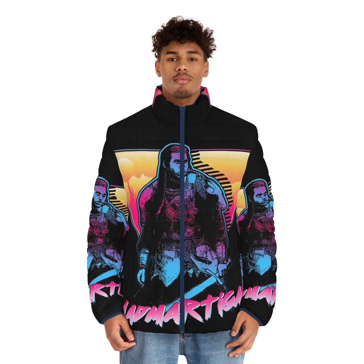 Madmartigan Outrun Style Puffer Jacket - Willow Movie Inspired Fanart - men front