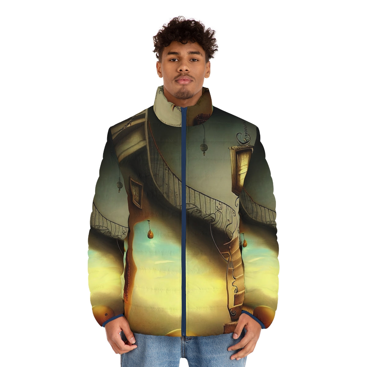 Dreams Series Puffer Jacket with Salvador Dali Inspired Surreal Design - men front