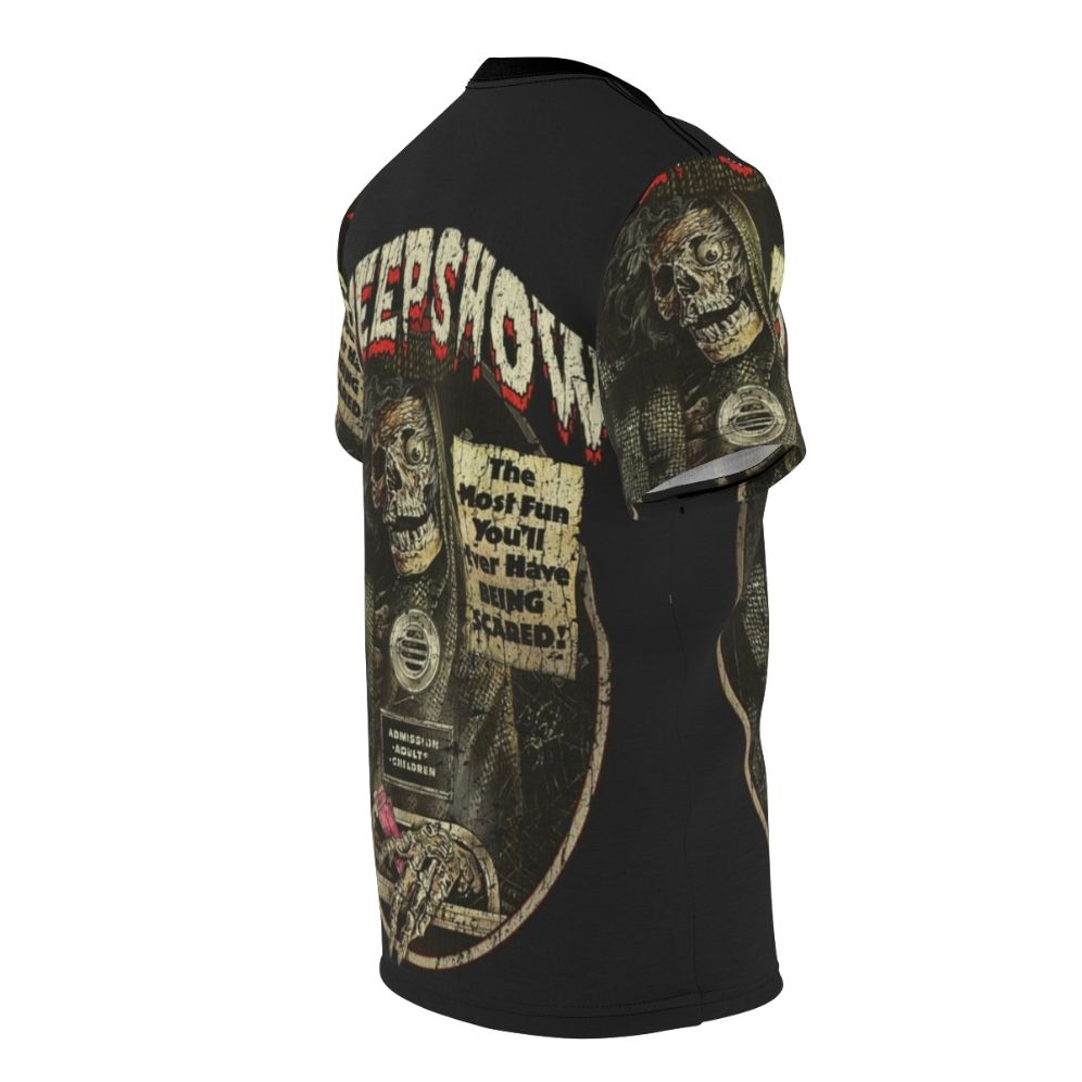 Creepshow 1982 horror movie t-shirt with skeleton, monster, and spooky imagery - men right