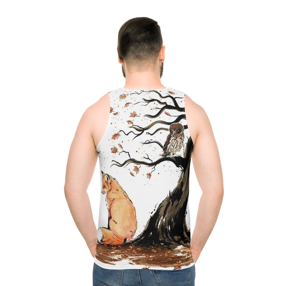 Unisex tank top with autumn nature watercolor design - men back