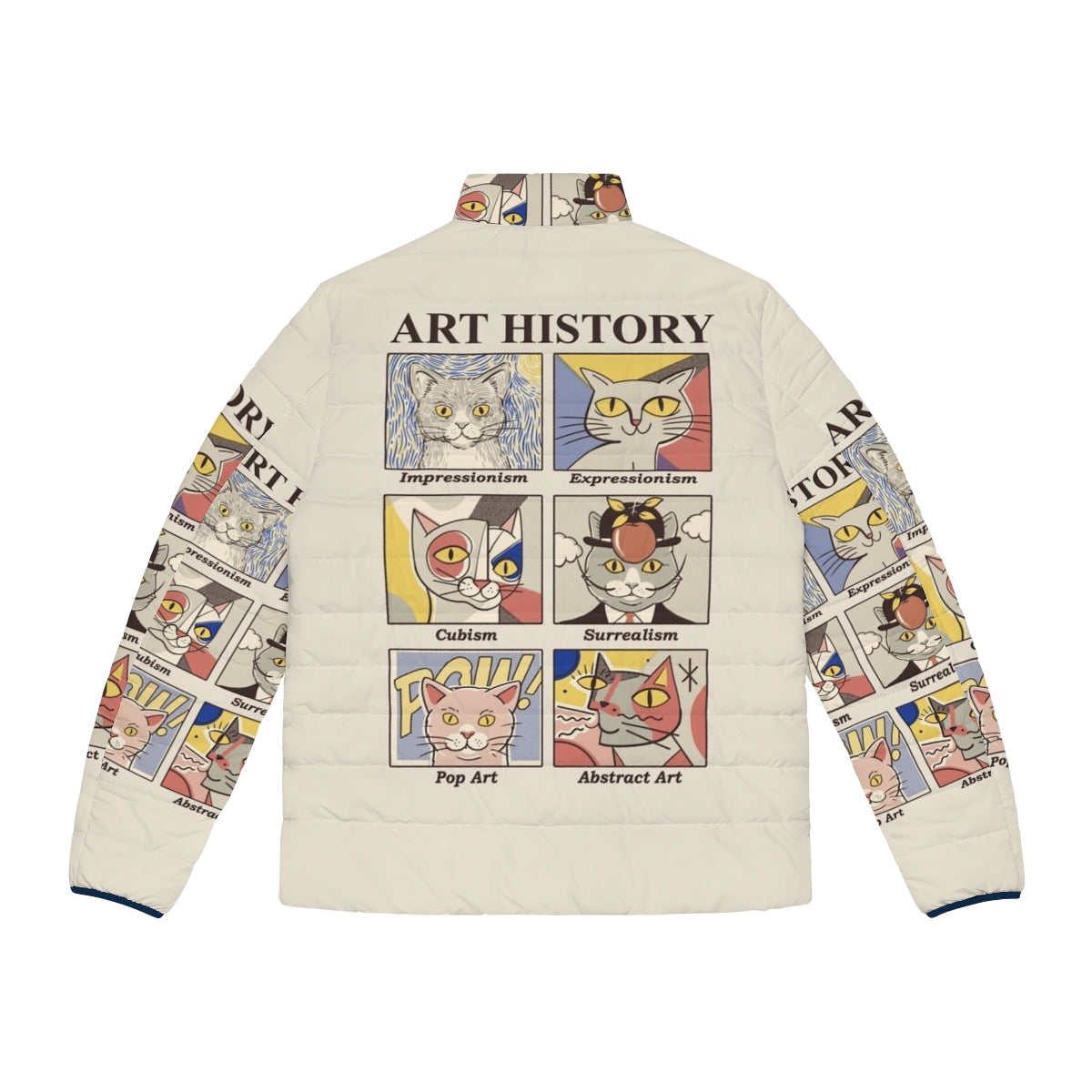 Art History Puffer Jacket featuring classic art designs - Back