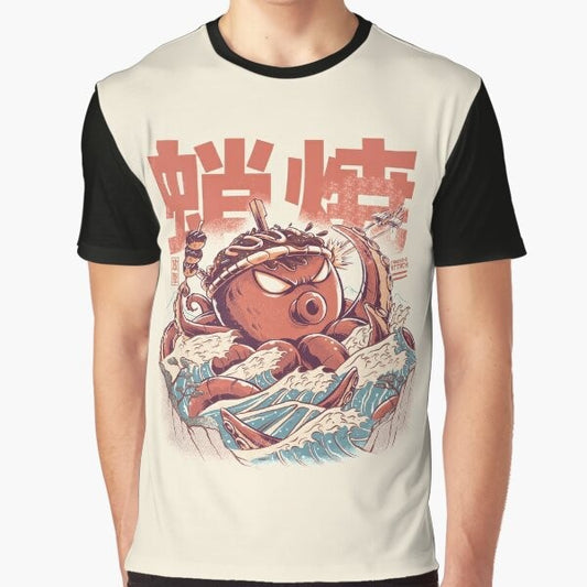 Takoyaki Graphic T-Shirt featuring a retro, vintage-inspired design with a kaiju-like creature and Japanese kanji