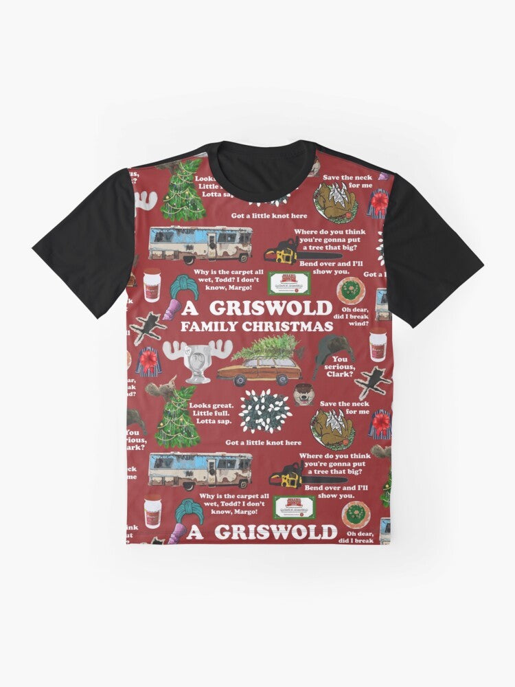 National Lampoon's Christmas Vacation themed graphic t-shirt featuring iconic characters and quotes from the classic comedy film. - Flat lay