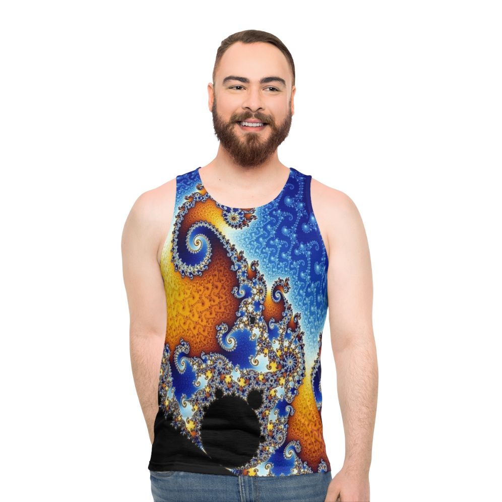 Mandelbrot fractal blue spiral unisex tank top - men