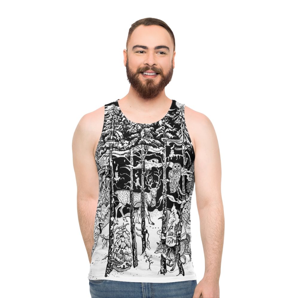 Unisex winter forest tank top with a scandinavian-inspired nature design - men