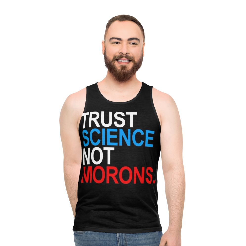 Patriotic anti-trump tank top with trust science message - men