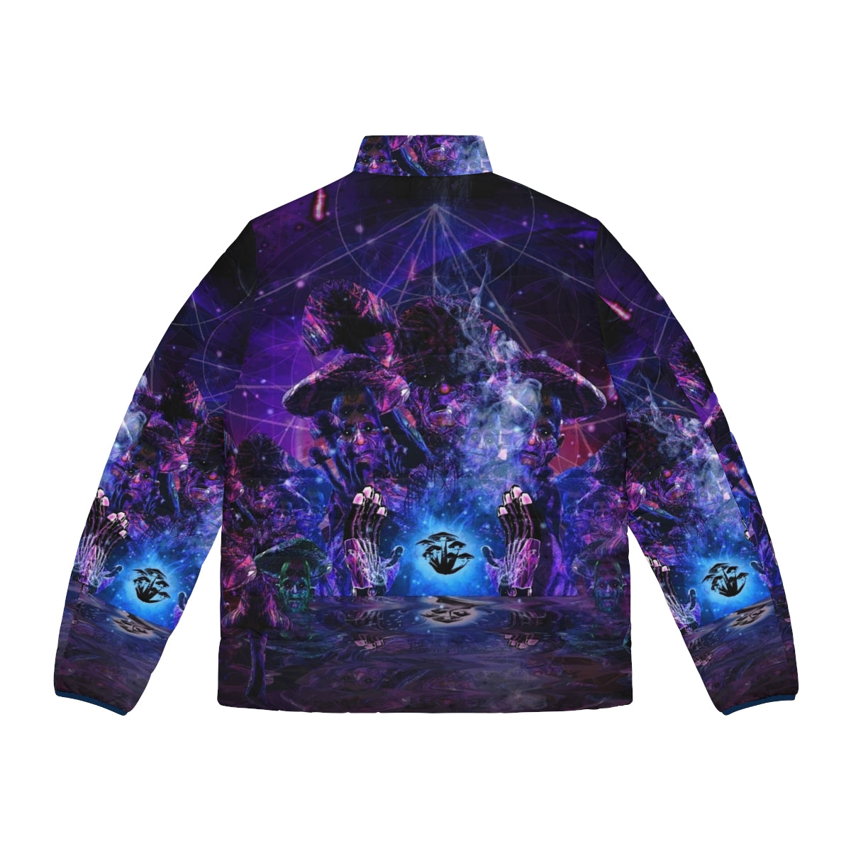 Colorful psychedelic fractal puffer jacket with mind-expanding visuals - Back