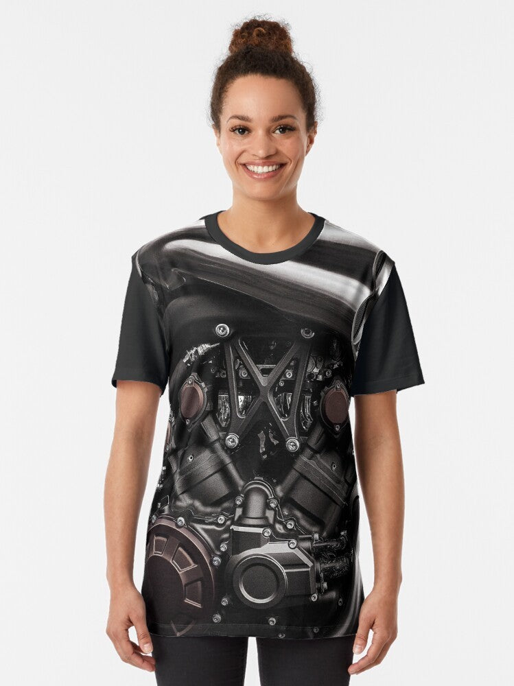 Vmax motorcycle graphic t-shirt in black and white with selective color - Women