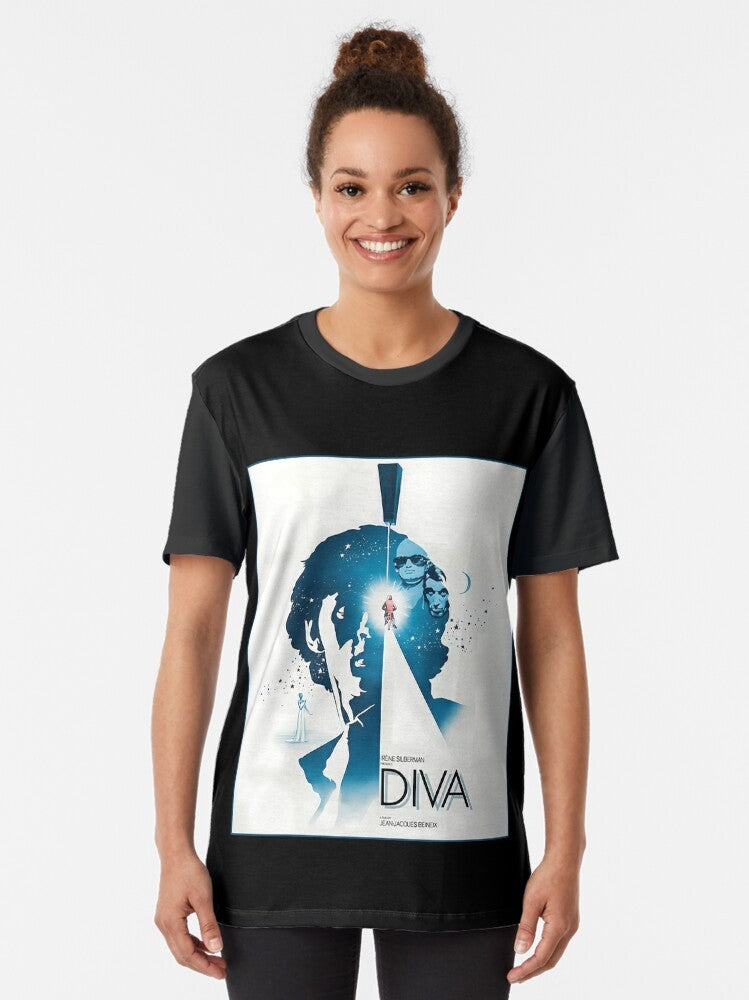 Diva Theatrical Graphic T-Shirt featuring French drama comedy design with typography - Women