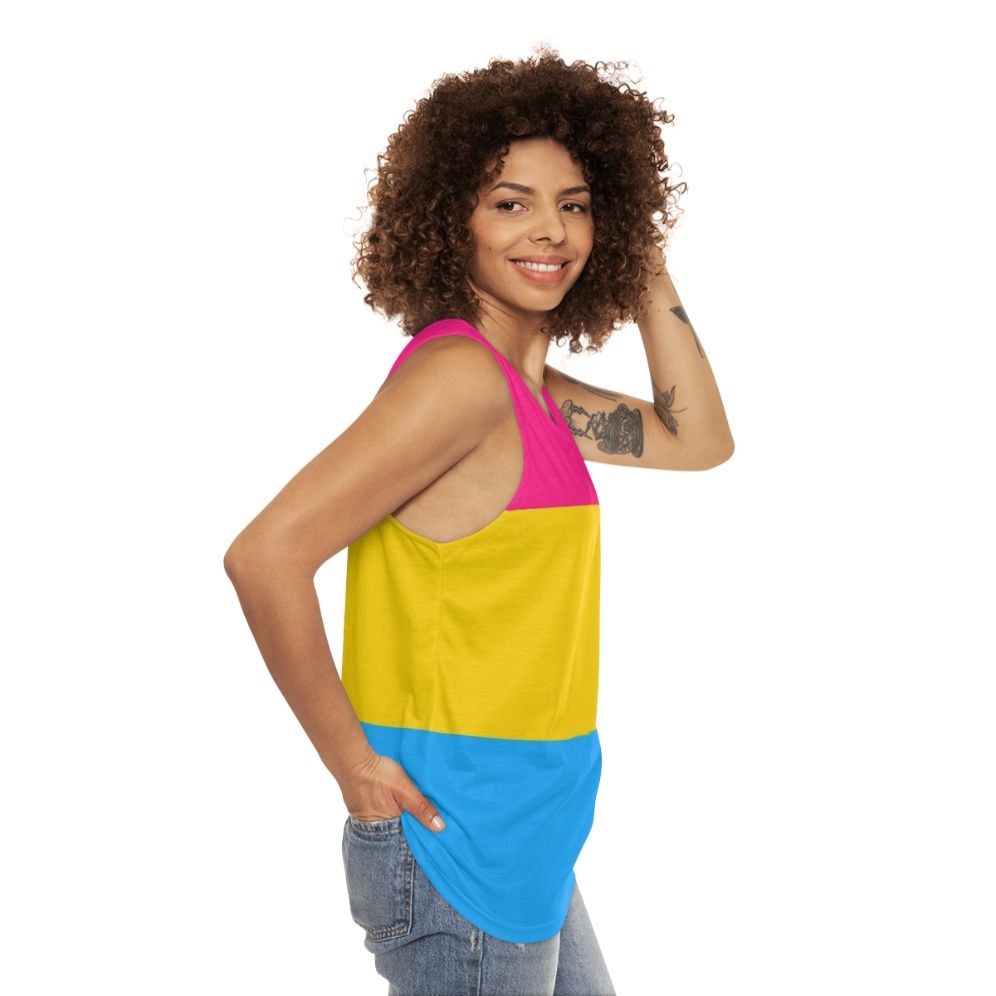 Tri-color Pride Unisex Tank Top with LGBTQ+ and Bisexual Flag Design - women side