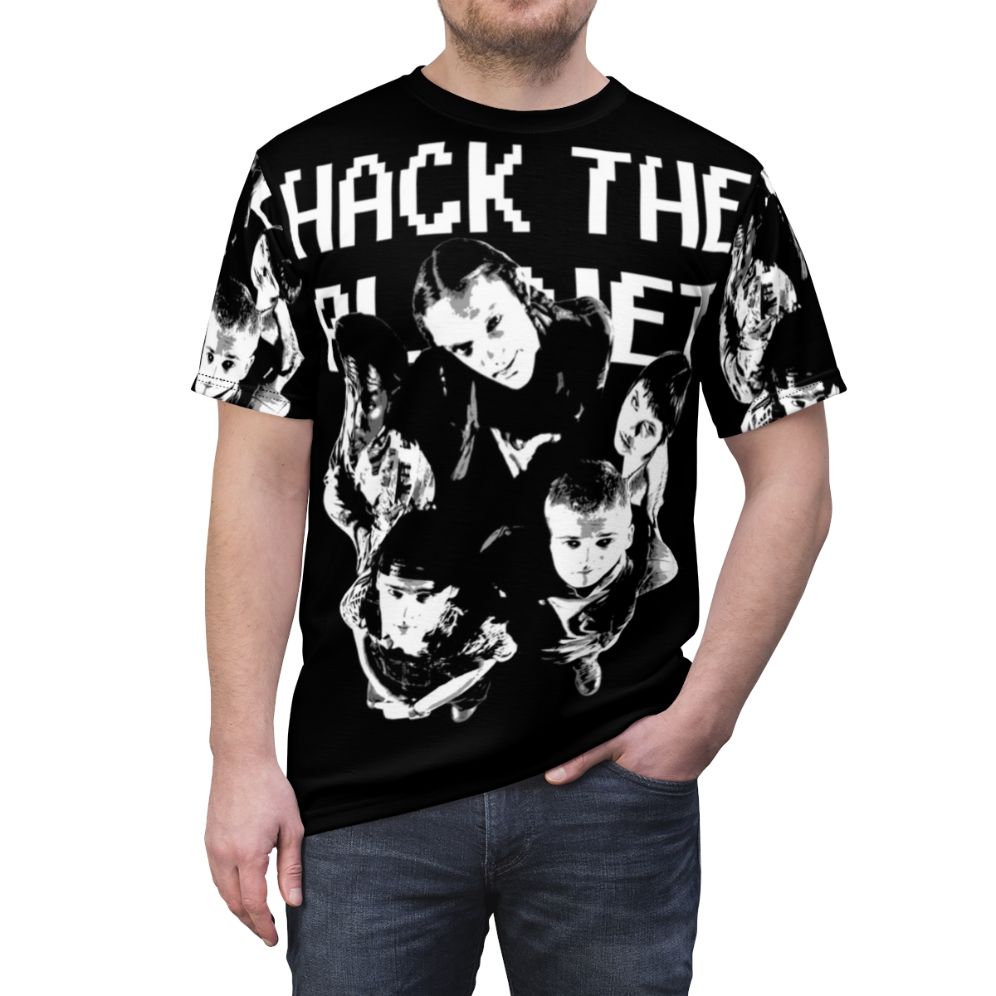 Retro hacker movie inspired 90s t-shirt design - men front