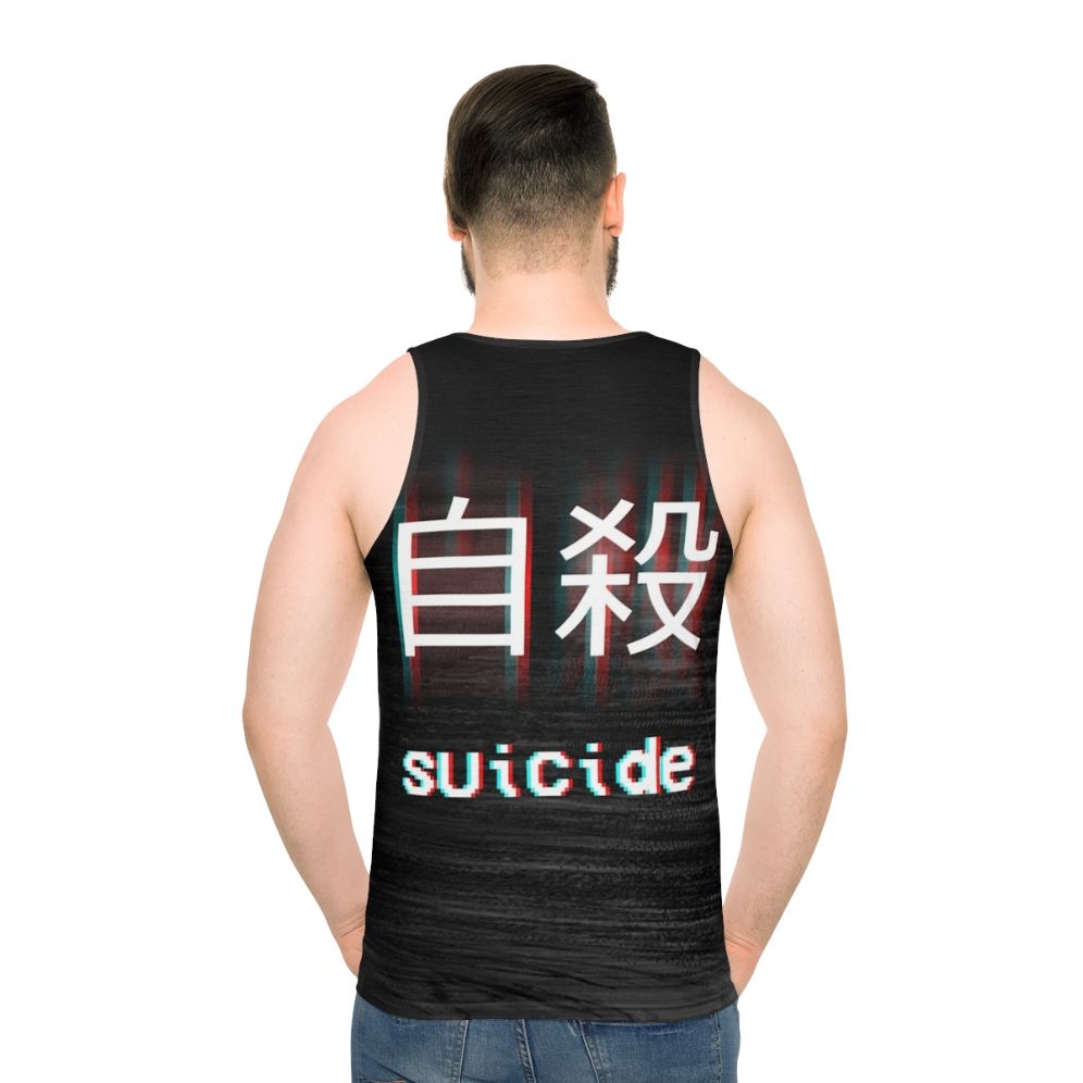 Unisex Japanese streetwear tank top with depression awareness design - men back