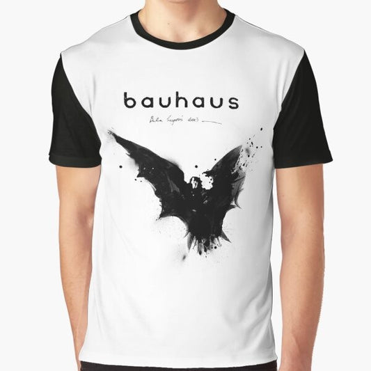 Bela Lugosi's Dead - Bauhaus Graphic T-Shirt featuring a black and white graphic design with the title "Bela Lugosi's Dead" in a tribute to the Bauhaus band.