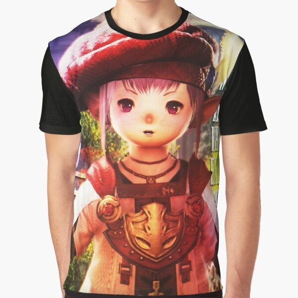 Graphic t-shirt featuring Tataru, the wise accountant character from the video game Final Fantasy XIV (FFXIV)