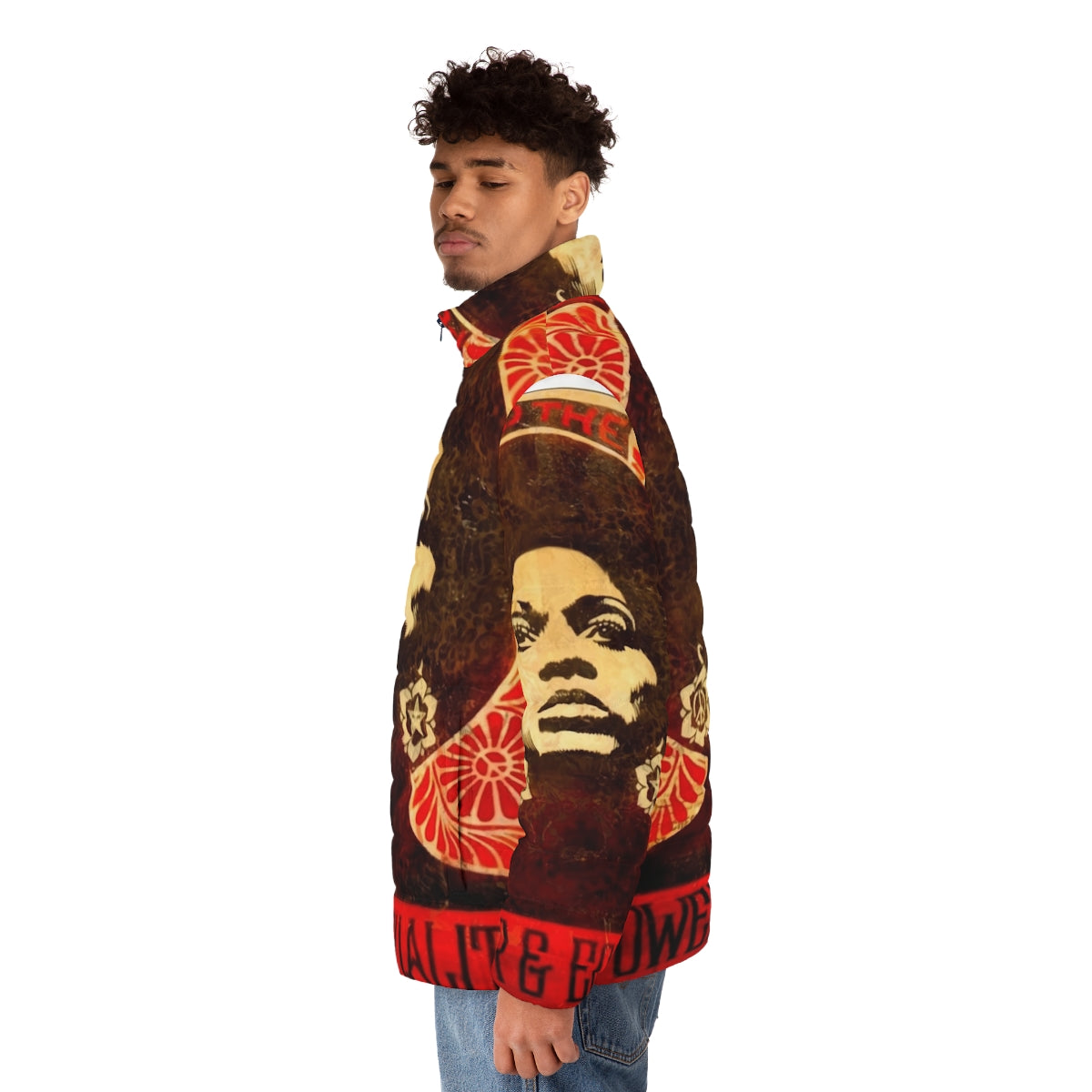 Angela Davis Puffer Jacket with Vintage 1971 Black Panther Design - men side left