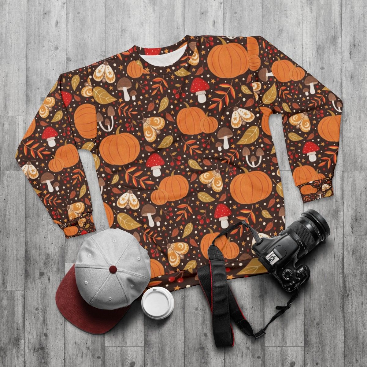 Autumn Elements Sweatshirt featuring nature inspired design - flat lay