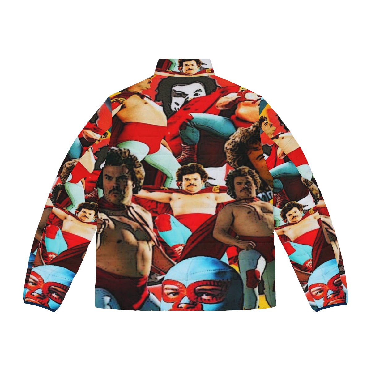 Nacho Libre-inspired puffer jacket with luchador design - Back