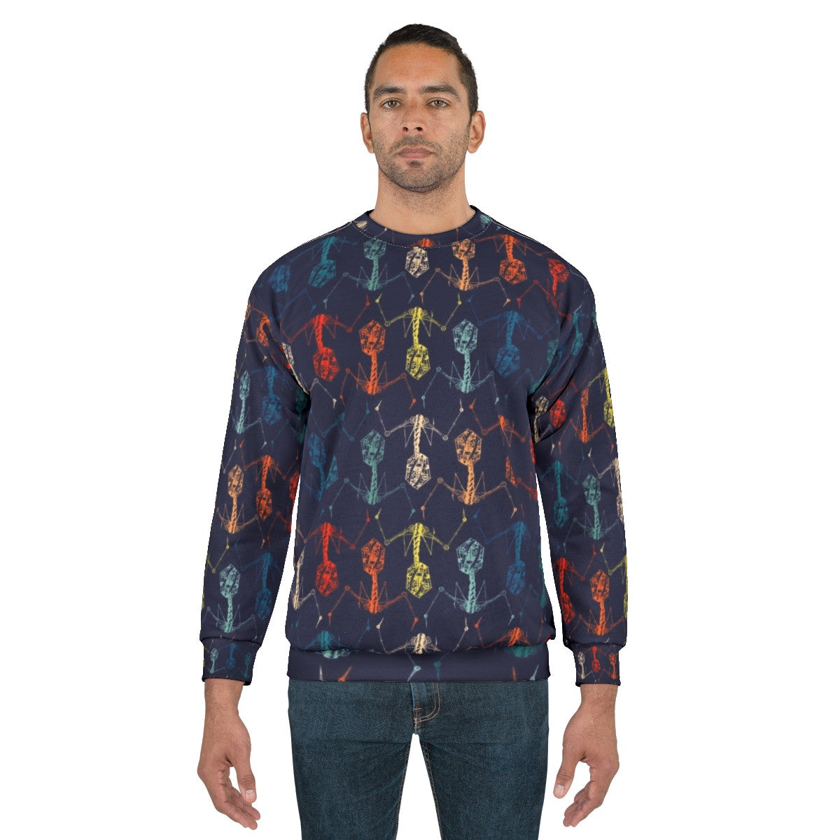 Built Phage Rainbow Sweatshirt featuring a bacteriophage graphic design - men