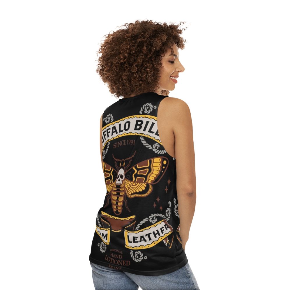 Buffalo Bill Leather Tank Top with Gothic Moth Pattern - women back