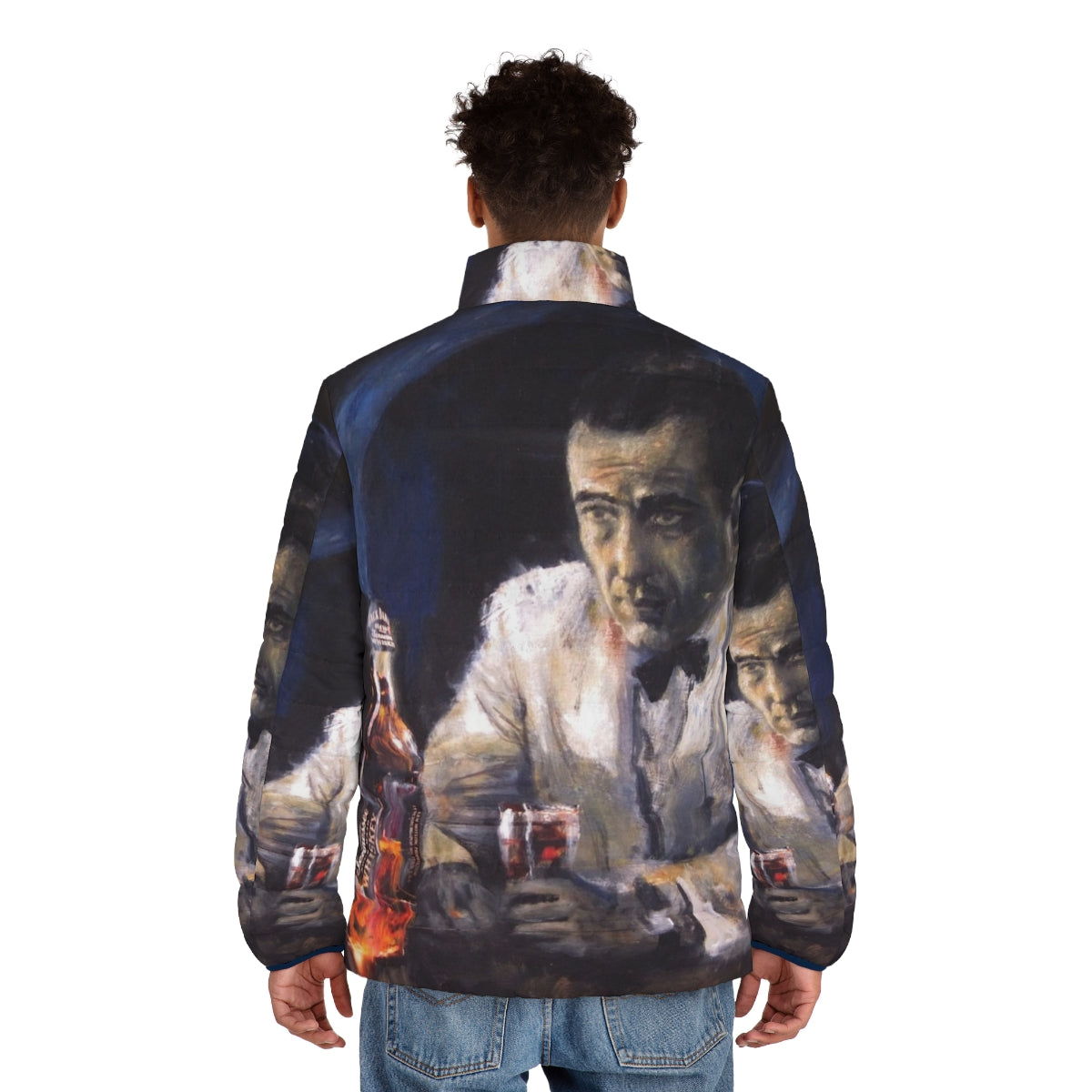 Humphrey Bogart wearing a puffer jacket inspired by the classic film Casablanca - men back