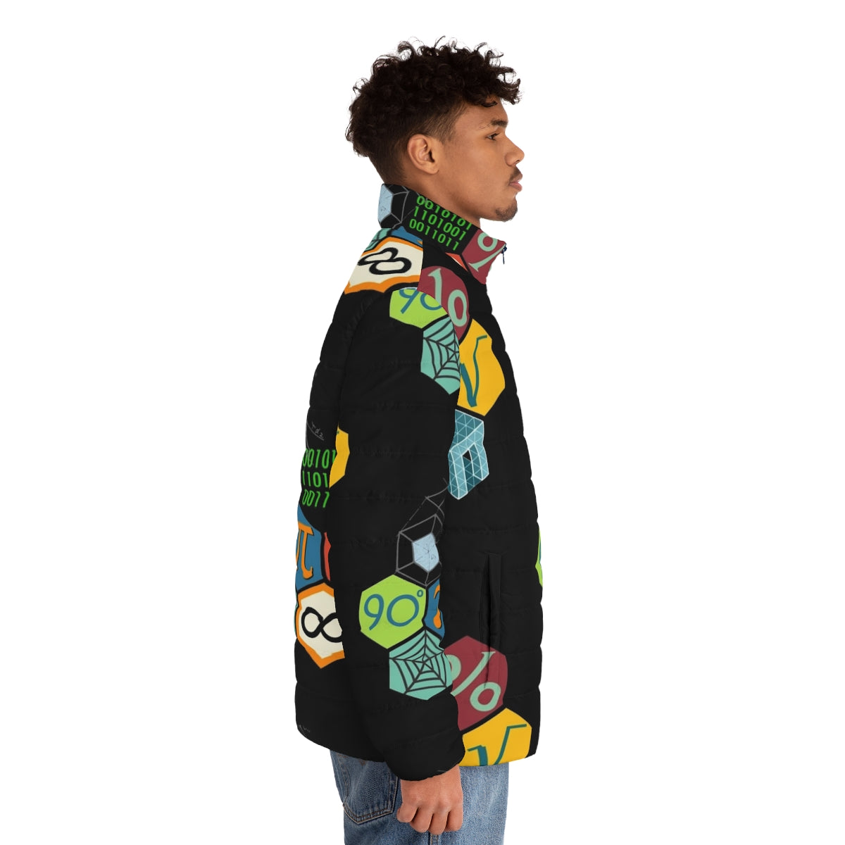 Math Puffer Jacket with geometric patterns and mathematical symbols - men side right