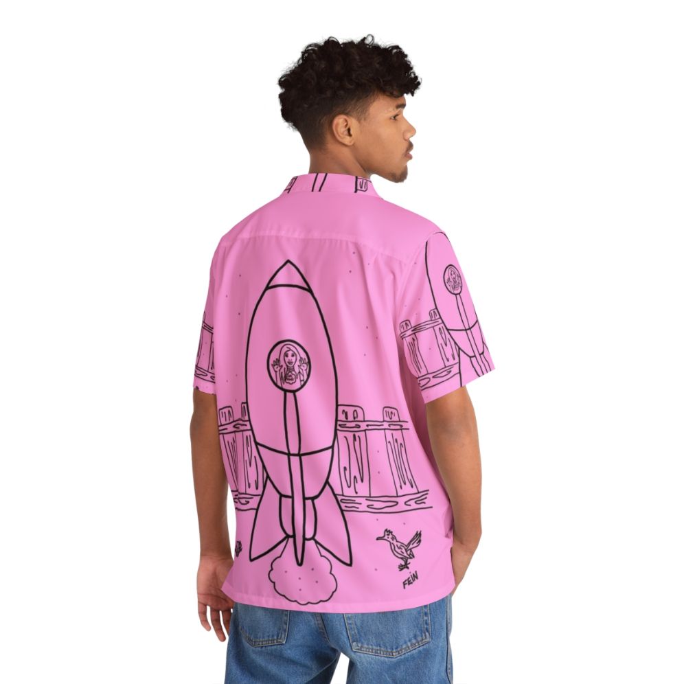 Space-themed Hawaiian shirt with rocket ship and cartoon graphics - People Back