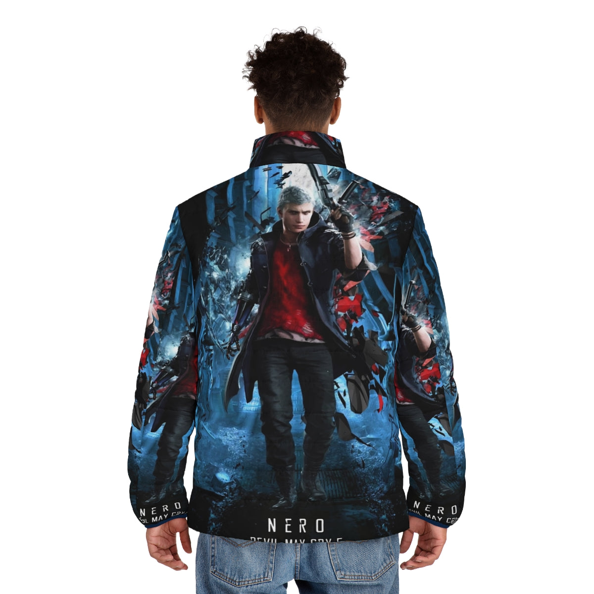 Nero Devil May Cry 5 Puffer Jacket featuring the protagonist of the game - men back