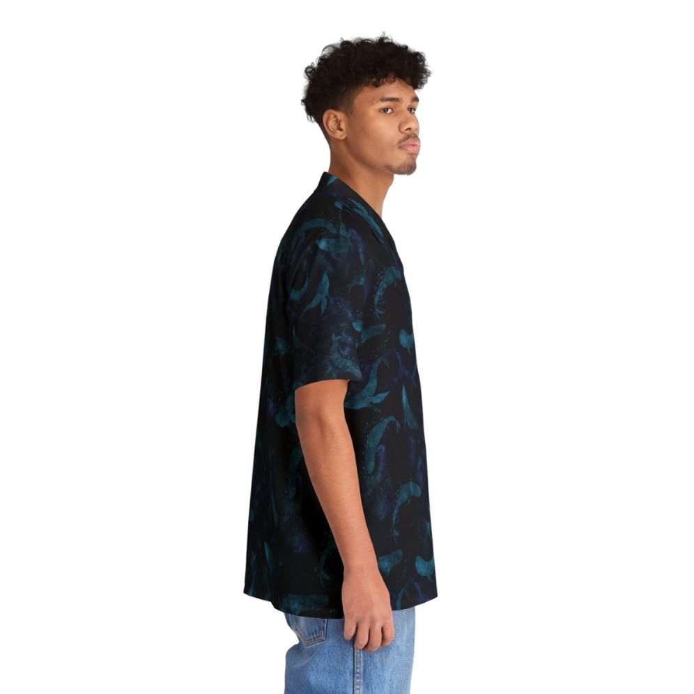 Indigo blue Hawaiian shirt with whale print design - People Pight