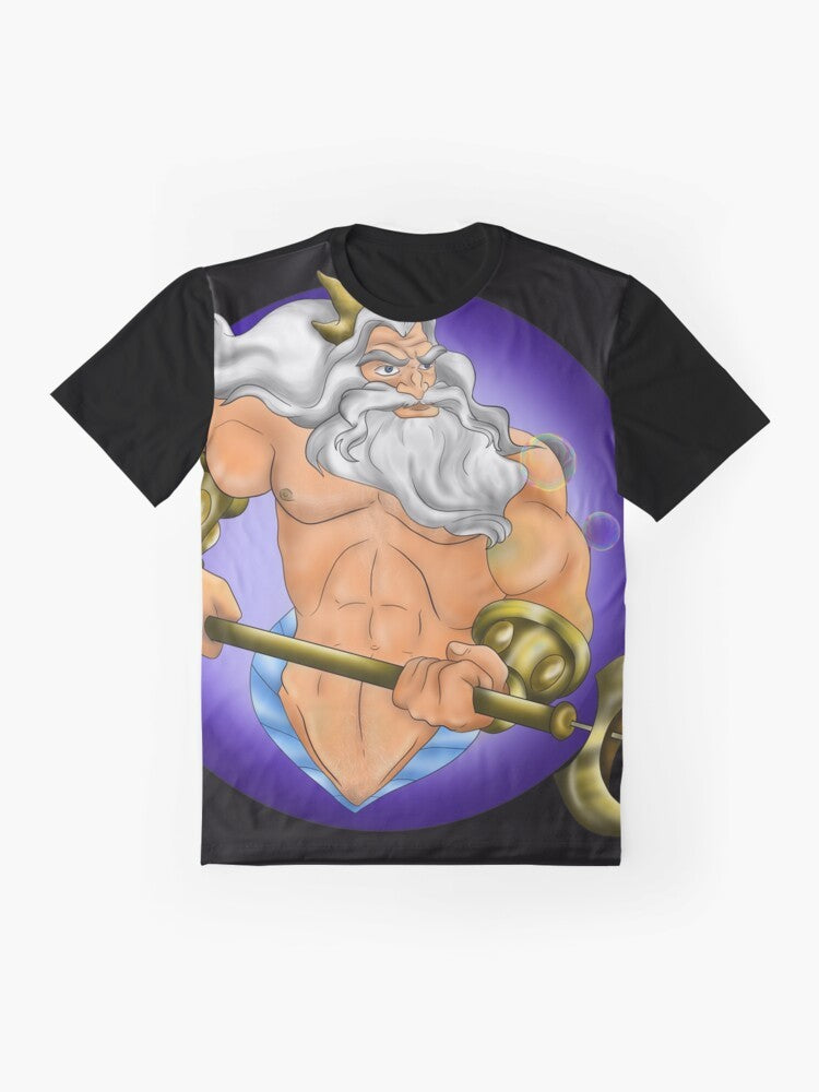 King Triton, the mythical merman, featured on a graphic t-shirt - Flat lay