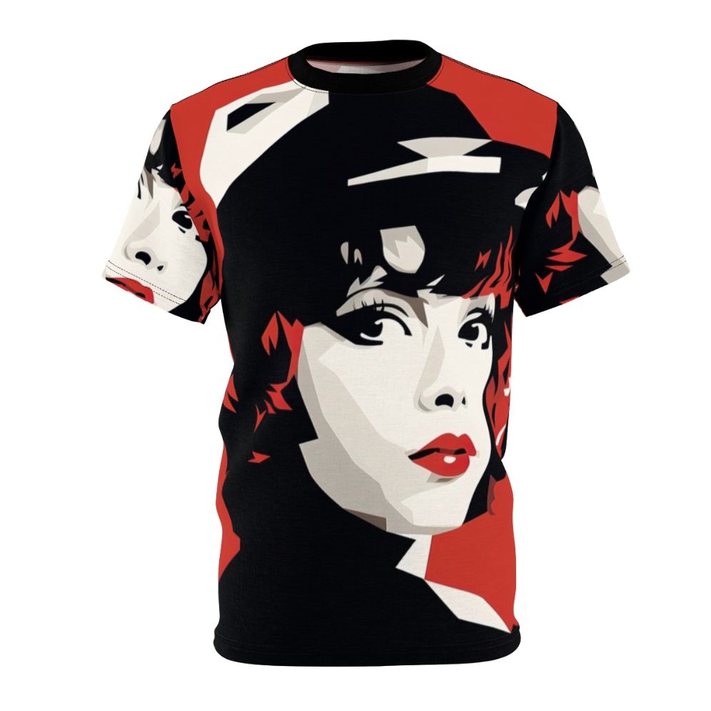 Vintage-inspired red t-shirt with minimalist design featuring classic Hollywood actress Clara Bow