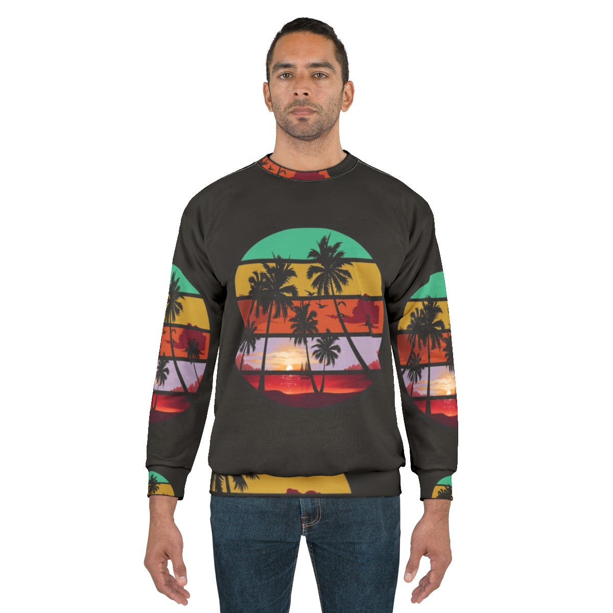 Nature landscape river palm tree sunset view sweatshirt - men