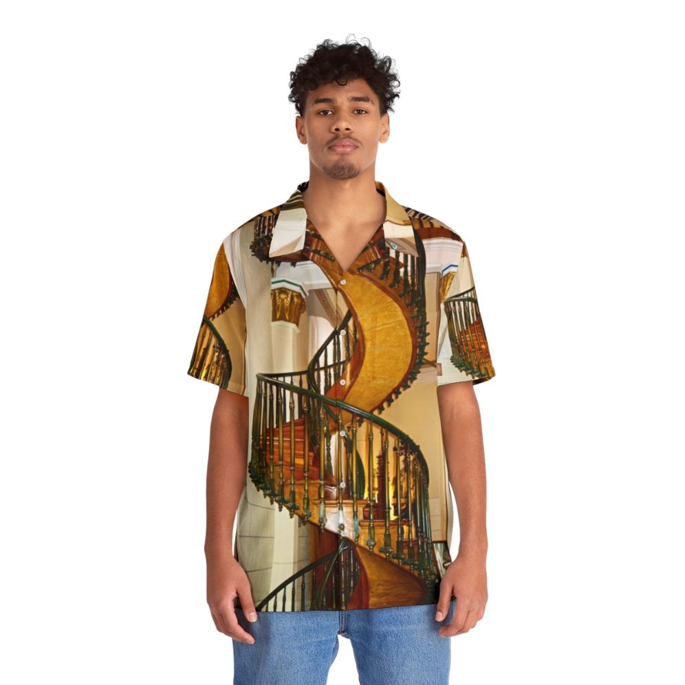 Loretto Chapel Staircase Hawaiian Shirt - Mystical New Mexico Landscape - People Front