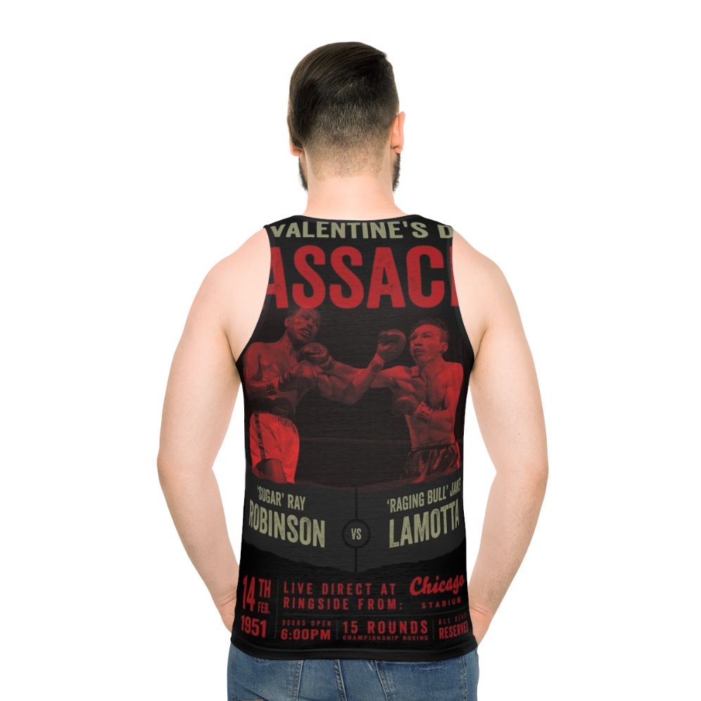 Vintage boxing tank top featuring Sugar Ray Robinson vs Jake Lamotta - men back