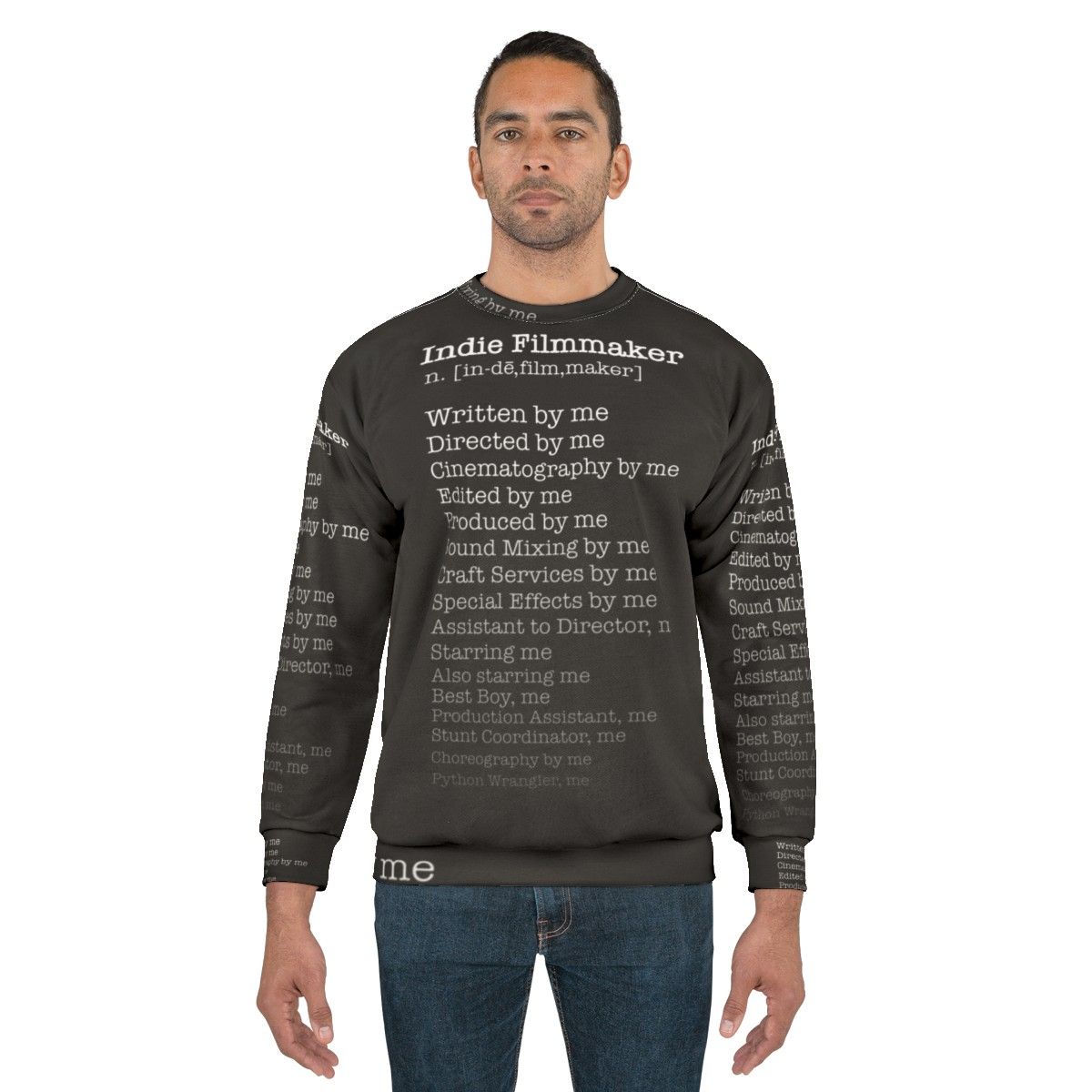 Indie filmmaker sweatshirt with filmmaking and movie-related design - men