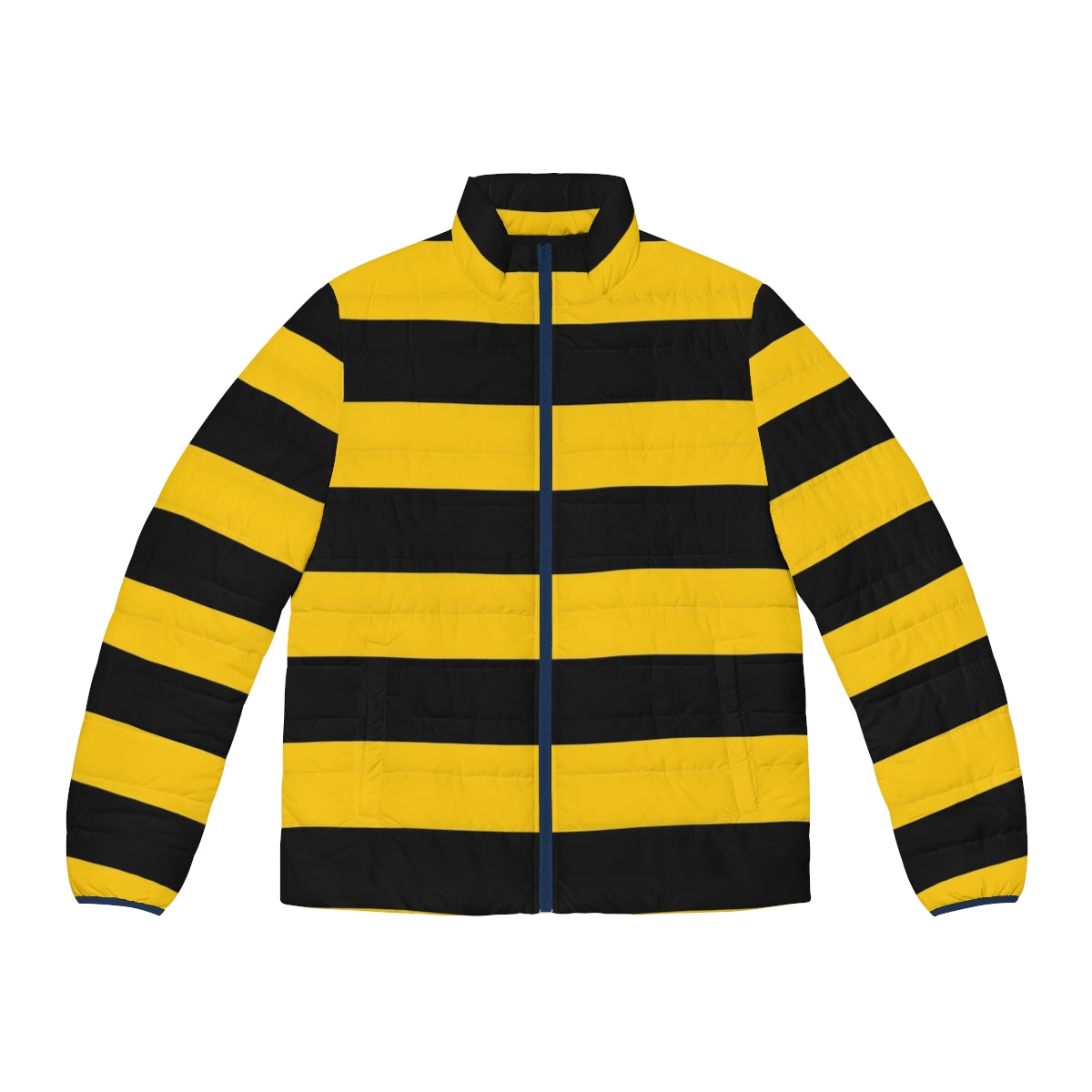 Bumblebee-inspired puffer jacket with yellow and black stripes